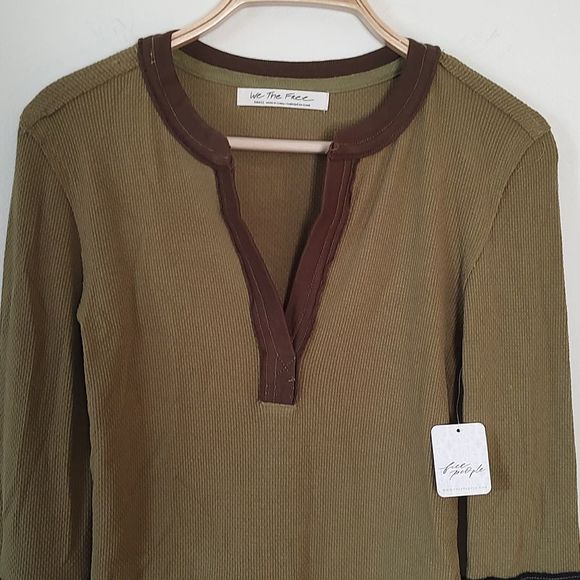 🔥HP🔥Free People Mikah Layering Thermal Cuff / Army Combo Long Sleeve Top Small - Picture 3 of 7